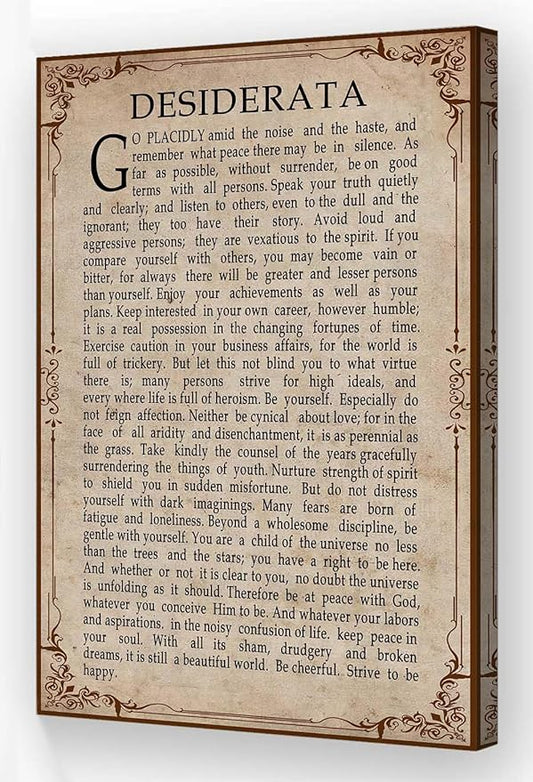 Wallpicss Desiderata Poem Framed Wall Art Canvas Painting Inspirational Quote Posters Vintage Prints Desiderata Wall Art Poetry Poster Office Decor 12x18 inches