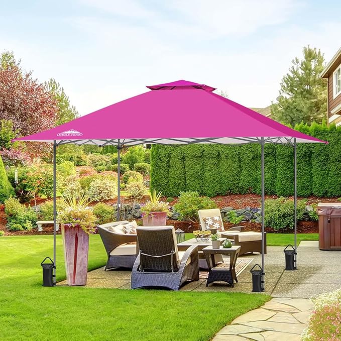 EAGLE PEAK 13x13 Straight Leg Pop Up Canopy Tent Instant Outdoor Canopy Easy Single Person Set up Folding Shelter w/Auto Extending Eaves 169 Square Feet of Shade (Light Pink)