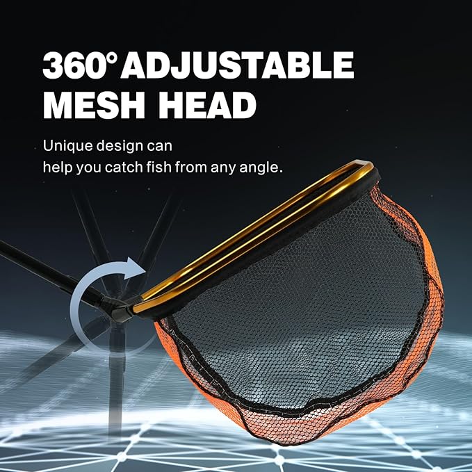 Black Paw Floating Fishing Net - Telescopic Foldable Fish Landing Net with Adjustable Mesh Head, Built in Length Scale