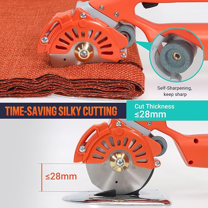 VLOXO Cordless Electric Rotary Scissors Power Fabric Cutter Rechargeable Rotary Cloth Scissors Adjustable Speed Electric Cutter with 2 Battery for Cutting Fabric Carpet Leather Multi-Layer Cloth