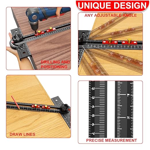 29 Inch Woodworking T Square Ruler, Aluminum Alloy, Adjustable Angle 15-165° Measurement Tool, Precision Drilling Positioning Guide for Carpentry, Drafting, Contractor, Scribe Crafting, Drywall