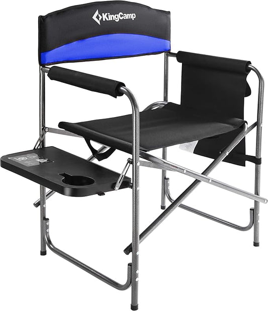 KingCamp Portable Camping Chair, Folding Directors Chair Compact Outdoor Chair with Side Table Cup Holder for Beach Trip Tailgating Lawn Sports Backpacking Fishing Picnic, Blue
