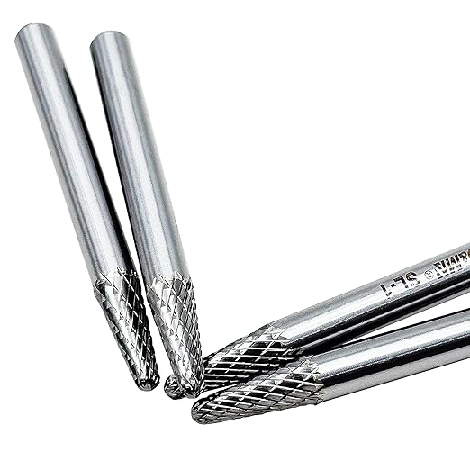 SL-1 Tungsten Carbide Burr Rotary File, Taper Shape Double Cut, 4pcs by LU&MN