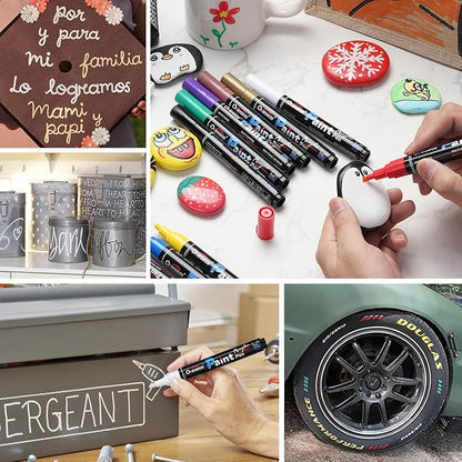 Overseas Yellow Acrylic Paint Markers - 8 Pack Medium Tip Acrylic Paint Pens, Water Based, Quick Drying, Waterproof, Non Toxic Permanent Markers for Rock, Wood, Plastic, Metal, Canvas, Glass, Fabric