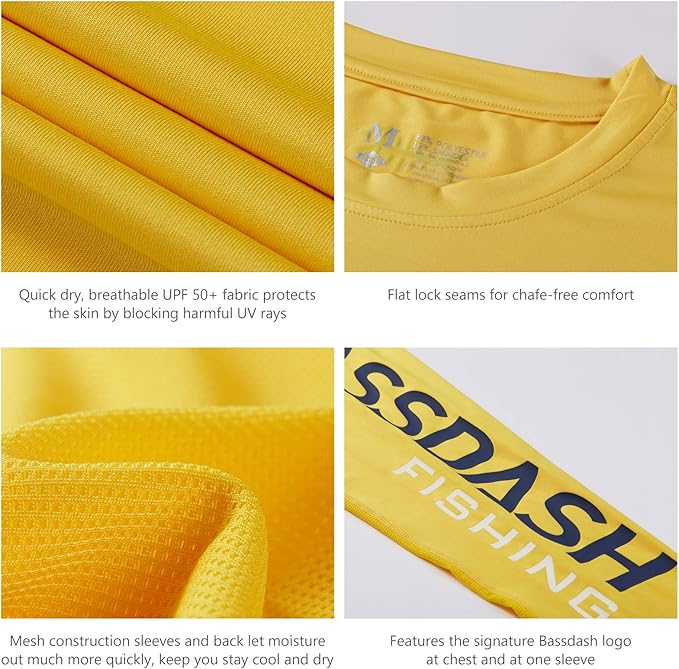 BASSDASH Fishing T Shirts for Men UV Sun Protection UPF 50+ Long Sleeve Tee T-Shirt
