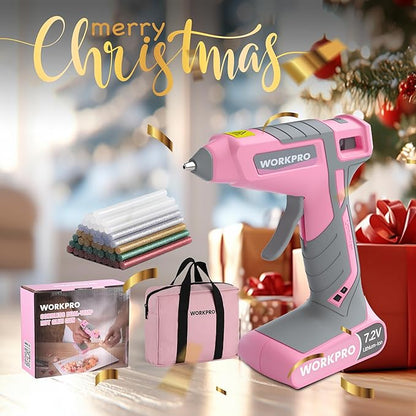 WORKPRO Cordless Hot Glue Gun, 30s Fast Preheating, 7.2V Dual-Temp Glue Gun Kit with 50pcs Glue Gun Sticks, Storage Bag, USB-C Charging Cord, 2600mAh Battery for DIY and Crafting