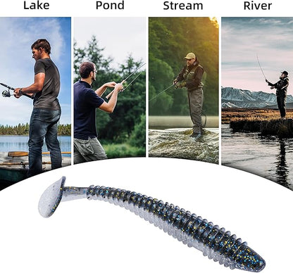 RUNCL Swimbaits Paddle 10/20/30/40PCS, 5/4/3/2 Inchs Paddle Tail, Soft Lure for Trout Crappie Bass, Durable Plastic Bait Swimmer for Saltwater/Freshwater, Fishing Lover's Gift