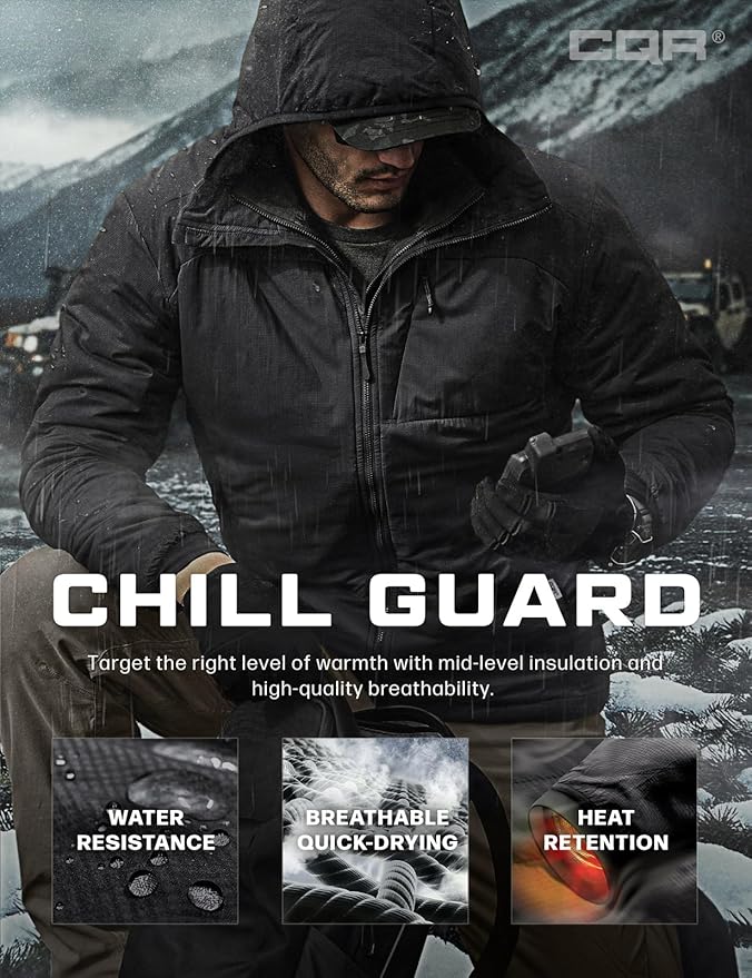 CQR Men's Lightweight Insulated Jacket, Windproof Packable Water Resistant Warm Active Coat for Hiking Work Outdoor Tactical