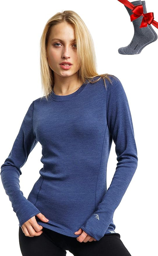 Merino.tech Merino Wool Base Layer Women - 100% Merino Wool Heavyweight, Midweight, Lite Long Sleeve Thermal Shirt and Socks