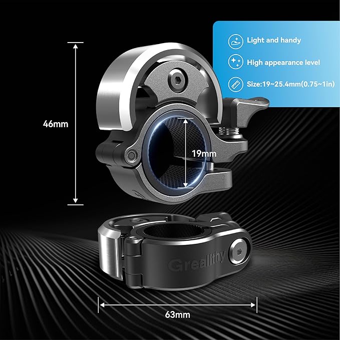 Greallthy Bike Bell, Aluminum Alloy Bicycle Bell with Clear Loud Sound, Bike Bells for Adults and Kids, Sturdy and Compact Bell Fits 0.75-1in(19-25.4mm) Handlebar for Mountain, Road Bikes.