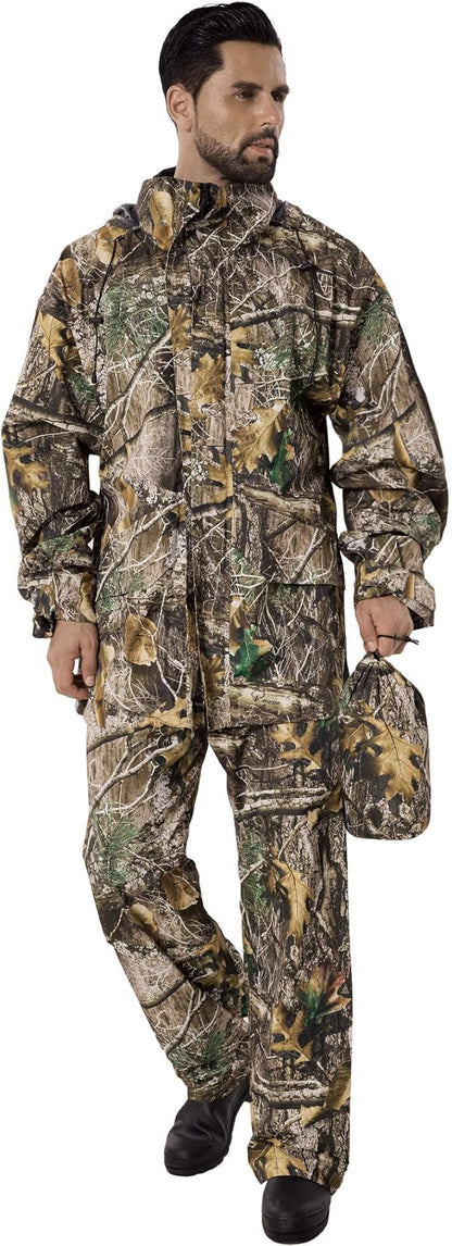 Rain Suit (Jacket + Pants),Rain Gear for Men Waterproof, Camo Rain Jacket, Lightweight Rain Coat for Fishing, Hunting, Hiking