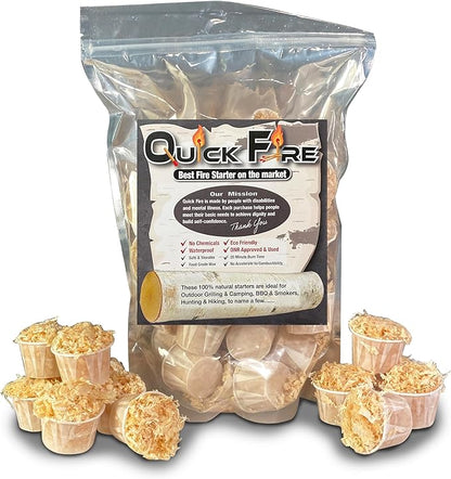 Quick Fire Starter Pods in Resealable Packs - Fire Starters for Campfires, BBQ, Grill Pit, Wood Stove & Charcoal Starter, 20 Min Burn Time,30 Extra Large Pods, USA Made, Brown