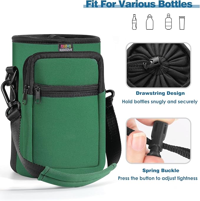 Nuovoware Water Bottle Carrier Bag,25oz/40oz/64oz Bottle Pouch Holder,Adjustable Shoulder Hand Strap 2 Pocket Sling Neoprene Sleeve Sports Accessories for Hiking Travelling Camping