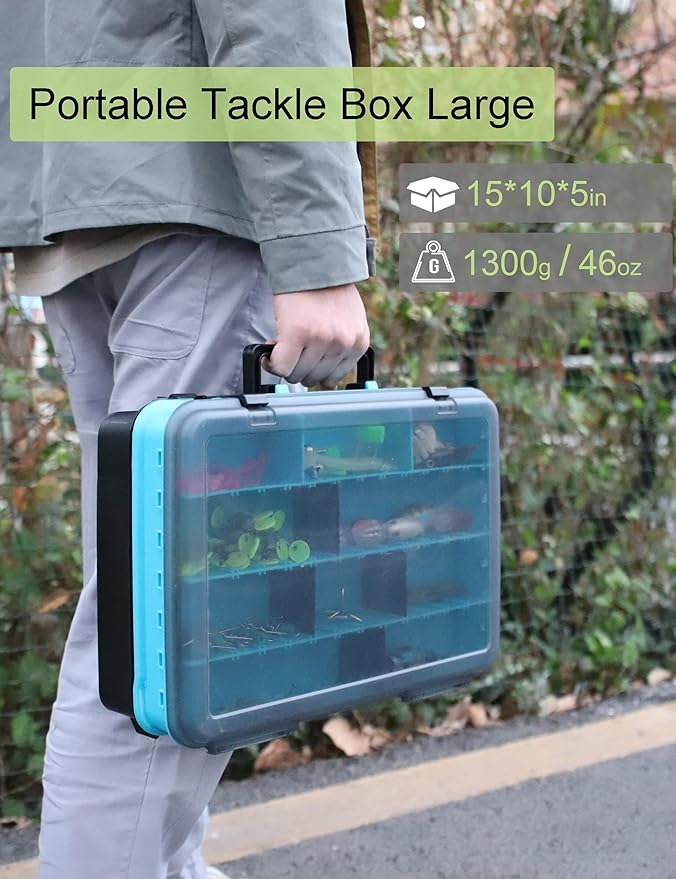 Tackle Box Fishing Tackle Box Large Tackle Storage Box for Fishing Tackle Box Organizer Double-sided Tacklebox with Dividers Fishing Tackle Storage Boxes with Handle