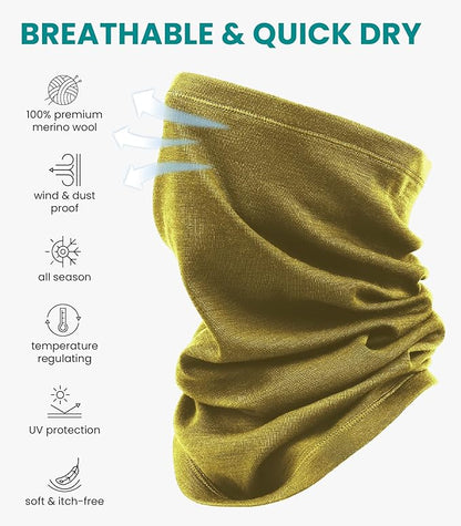 Merino.tech Merino Wool Ski Neck Gaiter - Face Mask Neck Warmer for Men & Women