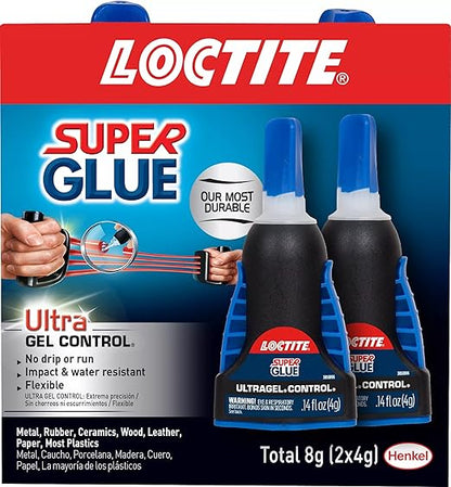 Loctite Super Glue Ultra Gel Control, Clear, 0.14 fl oz Bottle, 2 Pack - Superglue for Plastic, Wood, Metal, Crafts & Repair, Cyanoacrylate Adhesive Instant Glue, Quick Dry