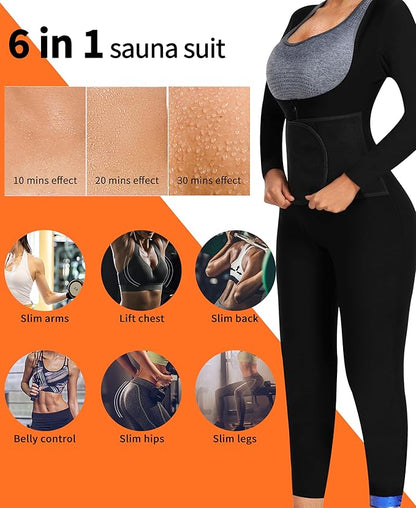 Women Sauna Suit Sweat Shirt Slimming Vest Hot Top Jumpsuit Shapewear,Armpit and Crotch Mesh