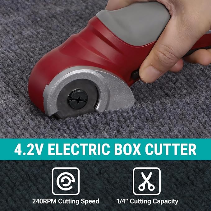 VLOXO Cardboard Cutter, Cordless Electric Scissors with Safety Lock, 4.2V Electric Box Cutter Multi-Cutting Tools, Rechargeable Powerful Scissors for Carpet Leather Felt with Storage Box