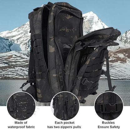 50L Large Military Tactical Backpack Molle Army Assault Pack for Travel Camping Hiking Fishing Backpack for men (black camo)