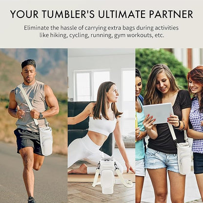 Water Bottle Carrier Bag with Phone Pocket for Stanley Cup 40/30 oz, Water Bottle Holder with Adjustable Strap& Straw Cover, Stanley Cup Accessories