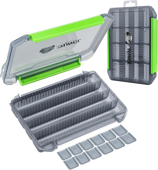 Fishing Tackle Box, Double Buckle Open Tackle Trays, Plastic Storage Parts Box with Removable Dividers for Saltwater, Freshwater, Fly Fishing, Christmas Gifts for Fisher, Dad, 1/2/4 Pack