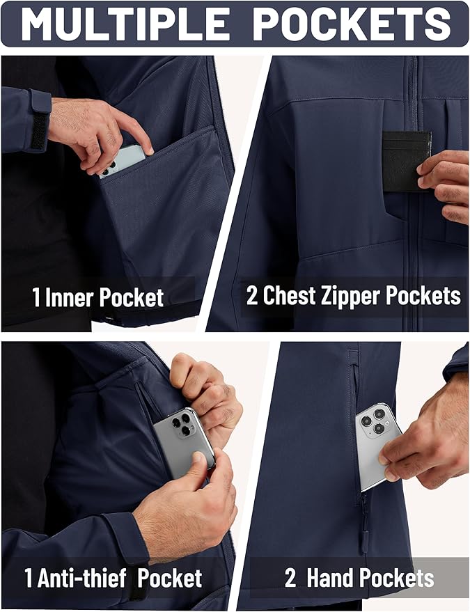 TACVASEN Men's Softshell Jacket with Hood Waterproof Tactical Fleece Coat Winter Windbreaker Lightweight Rain Jackets