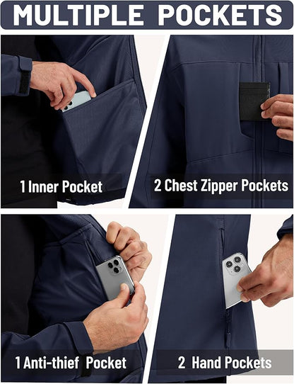 TACVASEN Men's Softshell Jacket with Hood Waterproof Tactical Fleece Coat Winter Windbreaker Lightweight Rain Jackets