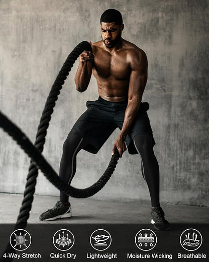 Roadbox 3 Pack Compression Pants Men, Performance Running Workout Sports Leggings, Gym Basketball Athletic Tights Base Layer