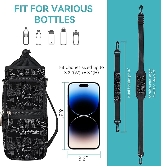 icolor Water Bottle Carrier Bag with Strap 25/32/40 oz Crossbody Bottle Holder with Phone Pocket Sling Sleeve Insulated Neoprene Water Bottle Pouch for Walking Travelling