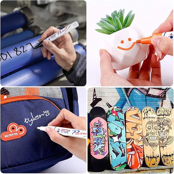 TFIVE Blue Permanent Paint Marker Pens - 2 Count Oil Based Marker Pen, Medium Tip, Waterproof & Quick Dry, for Office, Art projects, Rock Painting, Ceramic, Glass, Wood, Plastic, Metal, Canvas