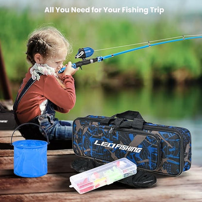 LEOFISHING 2 Set Kids Fishing Pole Set with Full Starter Kits Portable Telescopic Fishing Rod and Reel Cambos with All The Necessary Fishing Kits for Boys Girls and Youth