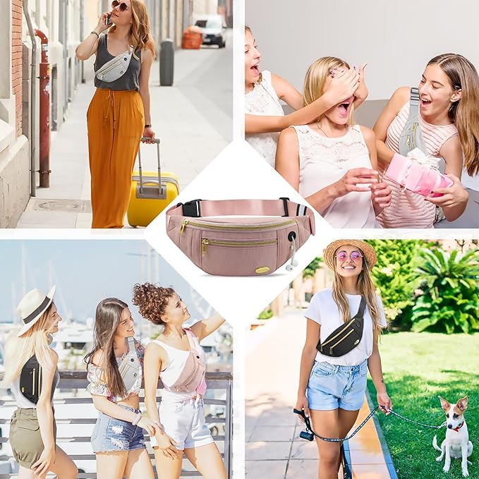 Entchin Fanny Pack for Women Men,Crossbody Belt Bag with 4-Zipper Pockets,Adjustable Waist Bag Pack,One of the Most Popular Travel Essential Gifts for Walking,Traveling,Cycling