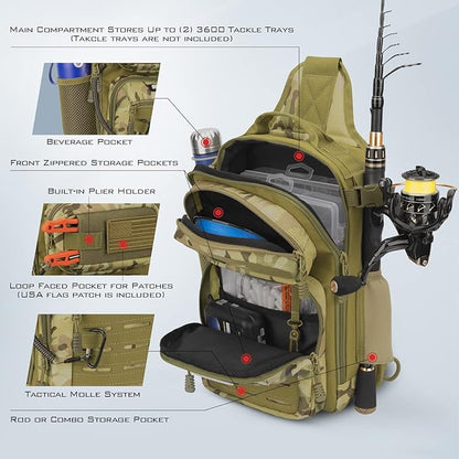 KastKing BlowBak Tactical Sling Tackle Bag-Lightweight Fishing Backpack Storge Fishing Gear and Equipment,Gift for Men