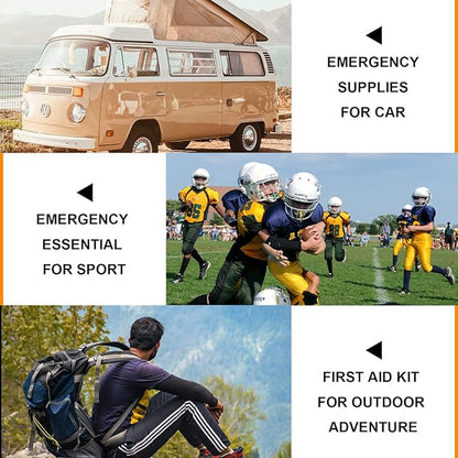 300Piece Portable First Aid Kit Refill Supplies for Car Mini Caming Emergency First Aid Kits Hiking Survival Essential for Outdoor Adventure Emergency Case, Orange 1st Aid