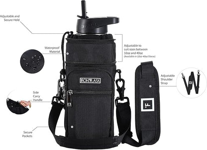 IRON °FLASK Carrier, Holder, Sleeve - Fits Insulated Stainless Steel Sports Water Bottle, Adjustable Shoulder Strap, Holder Bag Case Pouch Cover