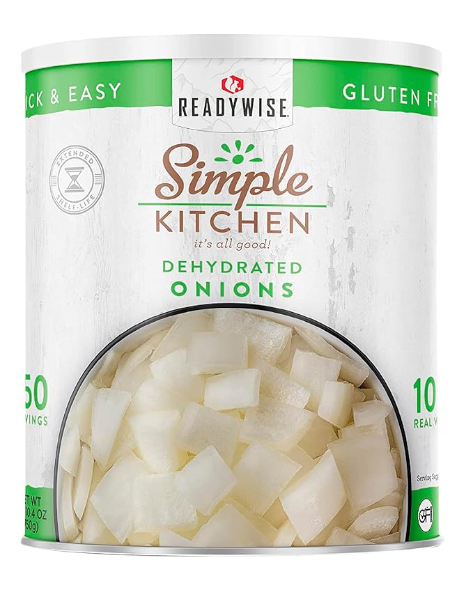 Simple Kitchen Dehydrated Chopped Onions - 250 Servings for Family Meal Prep, Gluten Free & Freeze Dried Survival Just Add Water Canned Food, for Camping Meals, Backpacking & Hiking, #10 Can Package