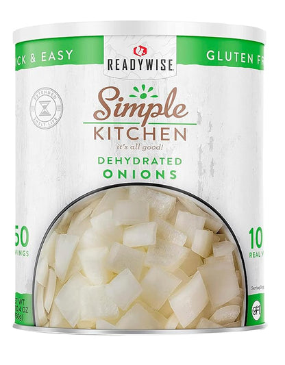 Simple Kitchen Dehydrated Chopped Onions - 250 Servings for Family Meal Prep, Gluten Free & Freeze Dried Survival Just Add Water Canned Food, for Camping Meals, Backpacking & Hiking, #10 Can Package