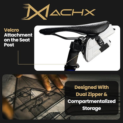 Lumiere & Co. Magnetic Quick-Release Bike Saddle Bag – Double Compartment, Low-Profile Brick Design, Designed with Fidlock's Magnetic Black V Buckle Attachment System, Mach X (White)