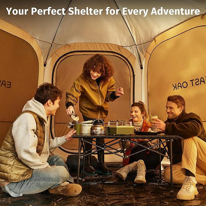 EAST OAK 12×12 FT Pop Up Canopy Tent with Mesh | Outdoor Screen House with 6 Sunshades | Instant Canopy with Portable Carry Bag | Gazebo Tent for Camping, Patio, and Beach | Beige