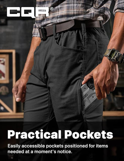 CQR Men's Flex Stretch Tactical Pants, Water Resistant Ripstop Cargo Pants, Lightweight EDC Outdoor Work Hiking Pants