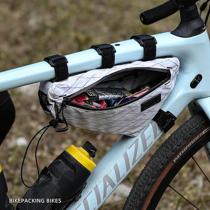 Rhinowalk Bike Triangle Frame Bag 1.7L, Waterproof Tool & Gear Bag with YKK Zippers, Cable Port & Pump Holder, Slim Fit – White