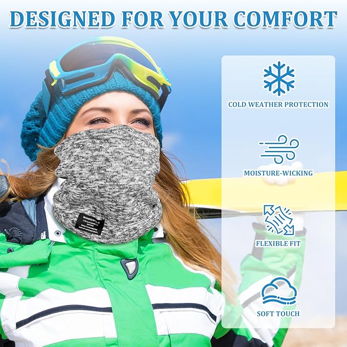 Winter Neck Gaiter Thermal Fleece-Lined Cold-Weather Scarf Wind-Block Face Cover Stretch Lightweight for Men Women