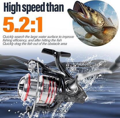 Spinning Fishing Reels for Saltwater Freshwater, 3000/4000 Series Fishing Spool Left/Right Interchangeable, 7+1 Real Ball Bearings, Real 5.2:1 Gear Ratio