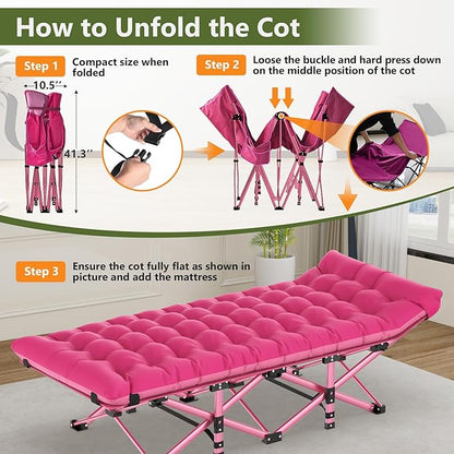 Slendor Camping Cot for Adults, 1200D Oxford Camping Bed with 3.5in Thick Mattress, 500lbs Max Load, Folding Cot for Camping, Travel, Outdoor, Home Guest, Office Nap