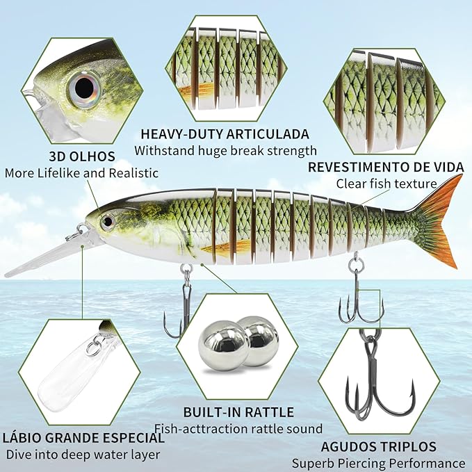 TRUSCEND Easy Catch Swimmax, Magic Noisy Turbulent Wiggling and Vibrating Actions for More Bites, Segmented Swimbait Jointed by Dyneema Strongest Fiber, Lifelike Fishing Lures for Relax Family Fishing