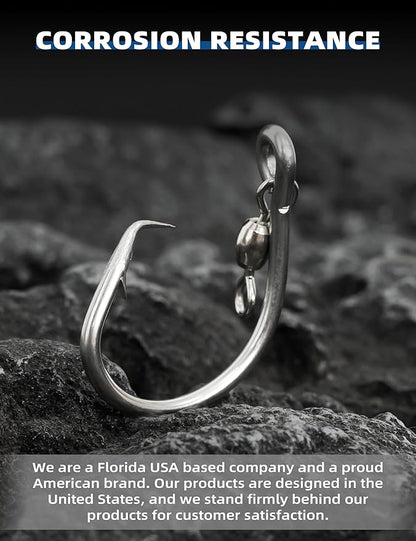 BLUEWING Offset Circle Hook with Swivel Stainless Steel 5pcs/10pcs Extra Sharp for Freshwater Saltwater Big Game Fishing