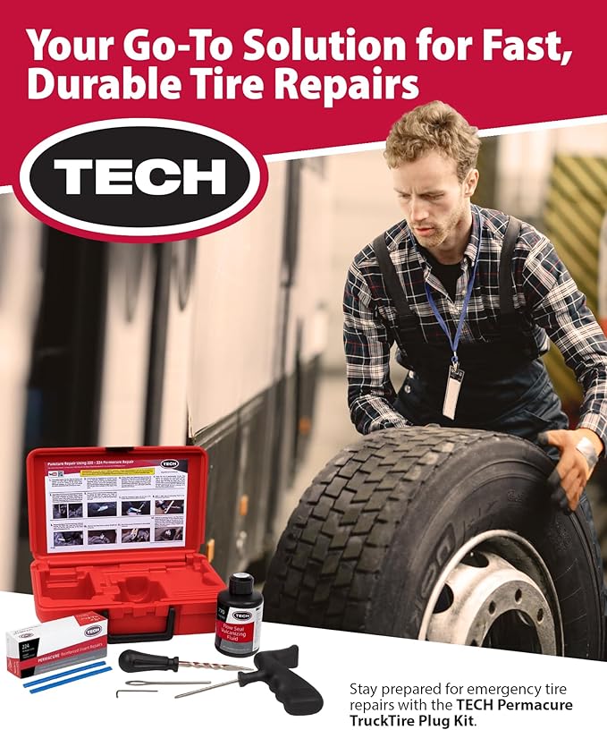 TECH Permacure Truck Tire Plug Kit – Ideal Tools and Flat Tire Fix for Trucks, Tractors, and Large Tires (40 Heavy-Duty Plugs for Emergency Tire Patch and Puncture Repair)