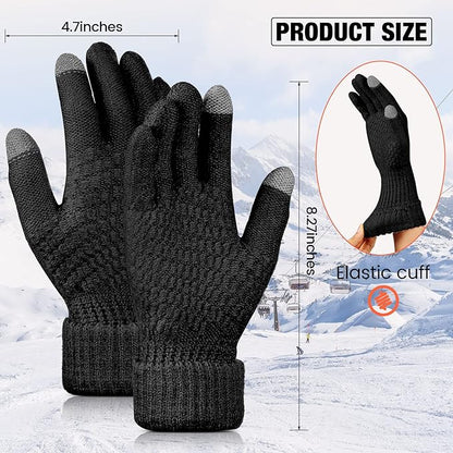 Geyoga 2 Pairs Women's Winter Touch Screen Gloves Soft Warm Fleece Lined Knit Elastic Cuff Winter Texting Gloves