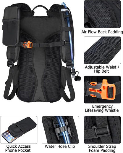 NOOLA Hydration Backpack with 3L Water Bladder, 22L Water Backpack for Hiking Cycling Running Biking, Lightweight Hiking Pack (Black)