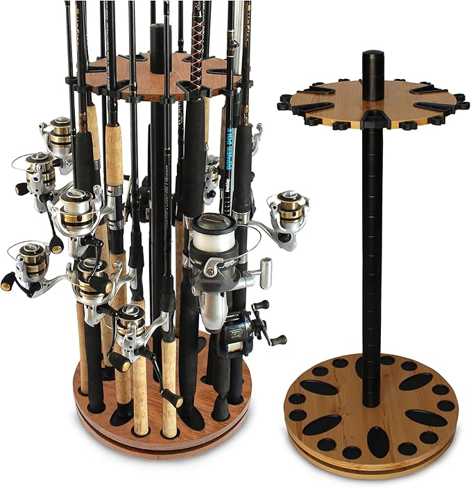 Rush Creek Creations Fishing Rod Holder - 360 Spinning Rack for Garage Organization and Storage, Pole Holder for Reels, Gear, Accessories, Tackle Box